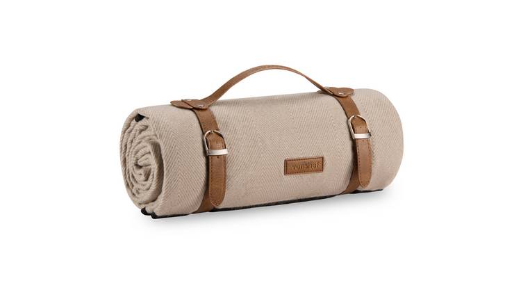 Vonshef 180x147cm Herringbone Design Waterproof Picnic Blanket - Stone