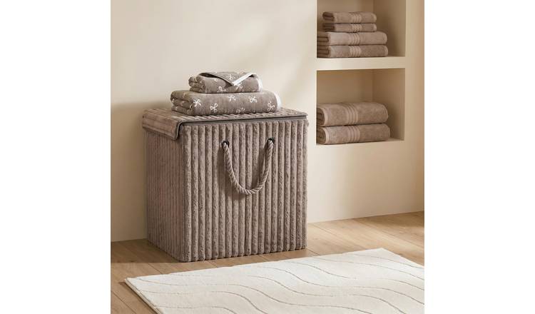 OHS Ribbed Faux Fur Foldable Laundry Basket - Mink