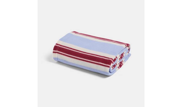 OHS Vintage Stripe Polar Fleece Blanket Throw - 120 x 150cm - Blue/Burgundy