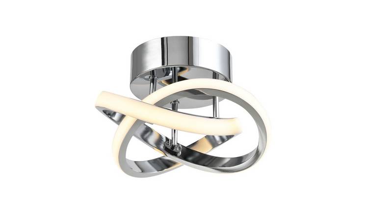 Happy Homewares LED Chrome with Swirl Thick Metal Strip Ceiling Light - 24cm