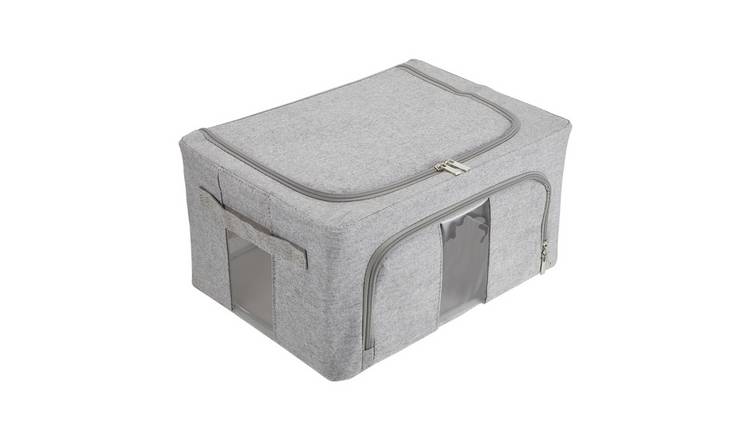 Living and Home Metal Frame Fabric Storage Box with Windows - Grey