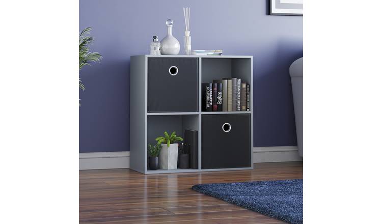 Vida Designs Durham 4 Cube Storage Unit with 2 Black Baskets - Grey
