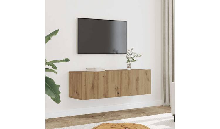 Walplus Pack of 2 Wall Mounted TV Cabinet - Oak - 100 x 30 x 30 cm