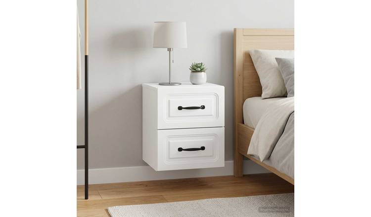 Walplus Pack of 2 Wall Mounted Bedside Drawer Unit - White - 34.5 x 33 x 40 cm