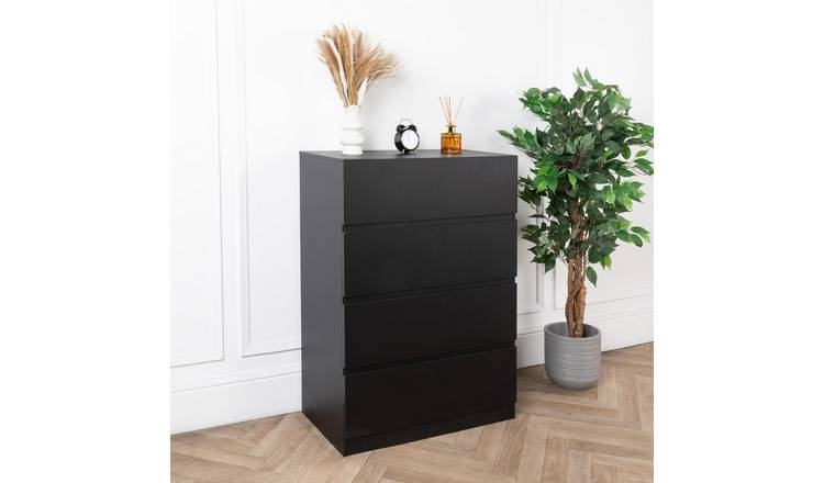 Home Treats Wide 4 Drawer Chest - Black