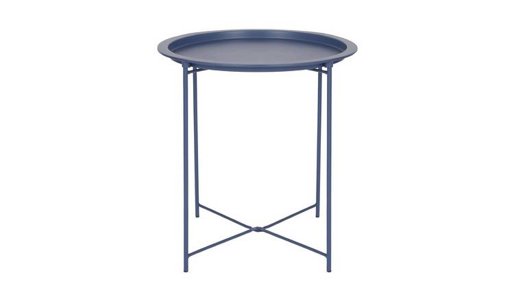 Harbour Housewares Round Steel Tray Table - Matt Navy