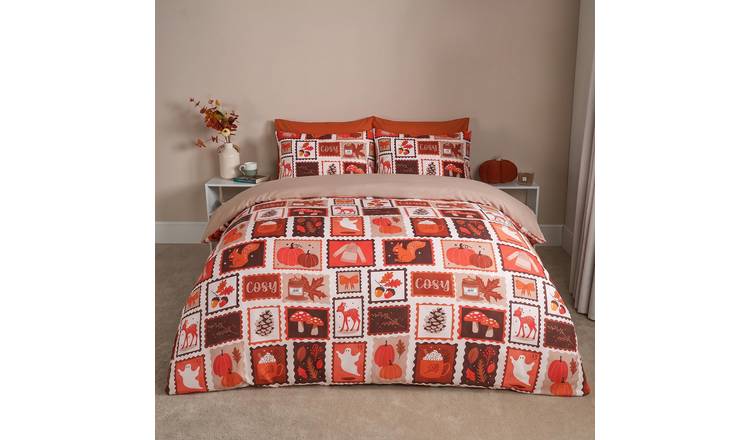 OHS Postcard Print Reversible Duvet Cover Set - Autumnal - Double