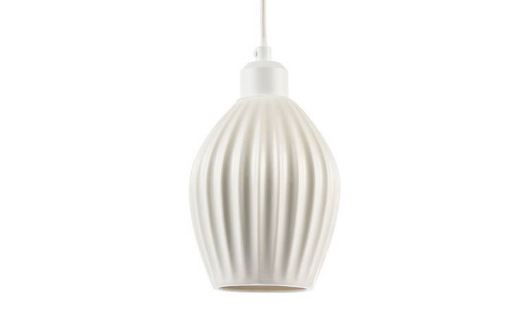 Happy Homewares Curvy White Gloss Ceramic with Line Pendant Shade - 14cm