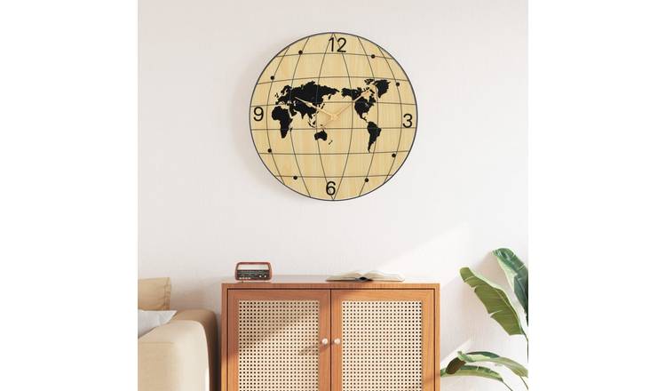 Walplus World Map Wall Clock - Black and Yellow