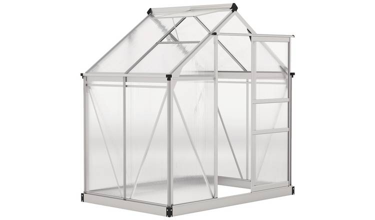 Outsunny Walk in Polycarbonate Greenhouse with Slide Door – Silver Tone