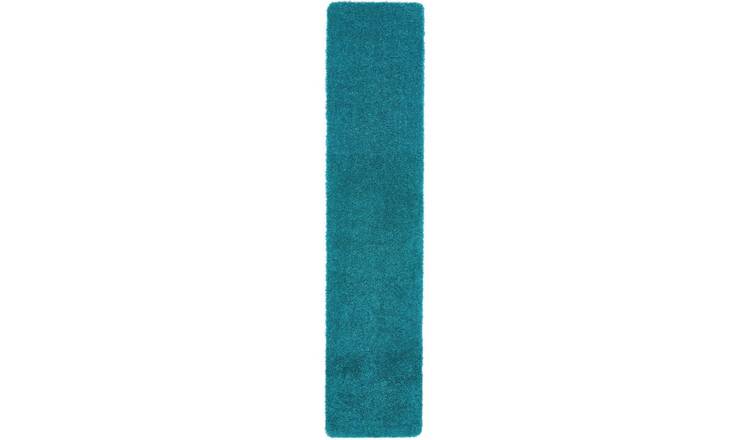 The Rugs Teal Plain Shaggy Runner Rug - 67 x 300cm