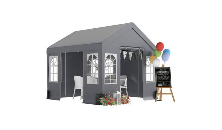 Outsunny Garden Gazebo with Sides and 4 Weight Bags - Grey