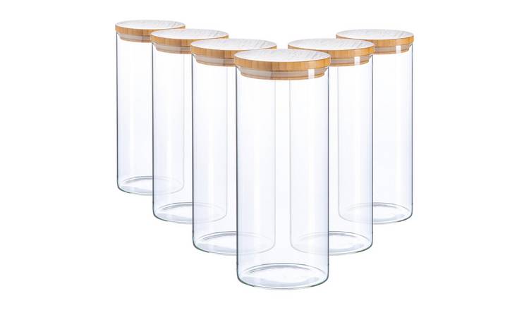 Argon Tableware Scandi Glass Storage Jars with Wooden Lids - Set of 6
