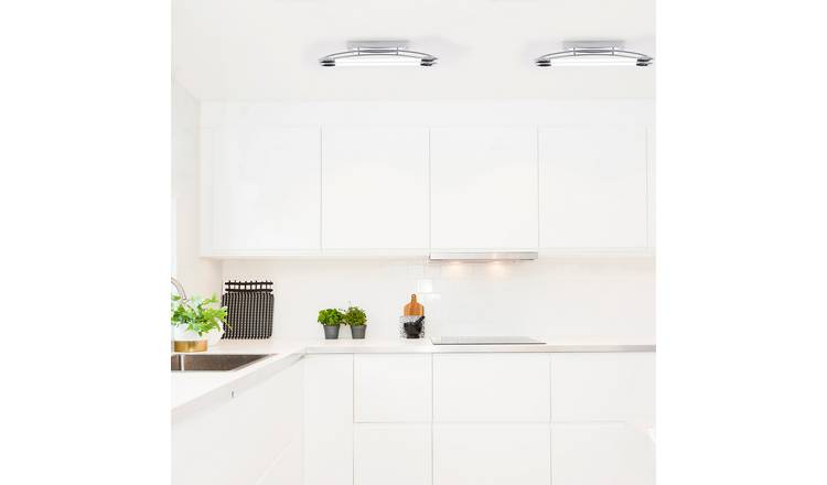 Loops Direct Steel and Glass Flush Ceiling Light - Chrome Plate and Opal Glass