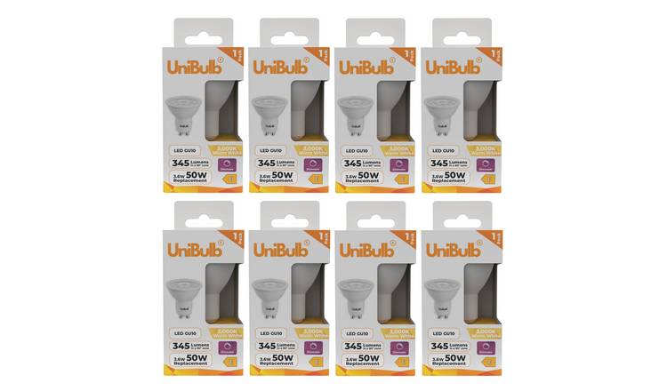 UniBulb 3.6W LED Warm White Dimmable Spotlight GU10 Light Bulb - Pack of 8