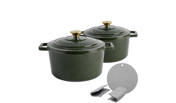 Argon Tableware 2x Cast Iron Casserole Dishes - Green