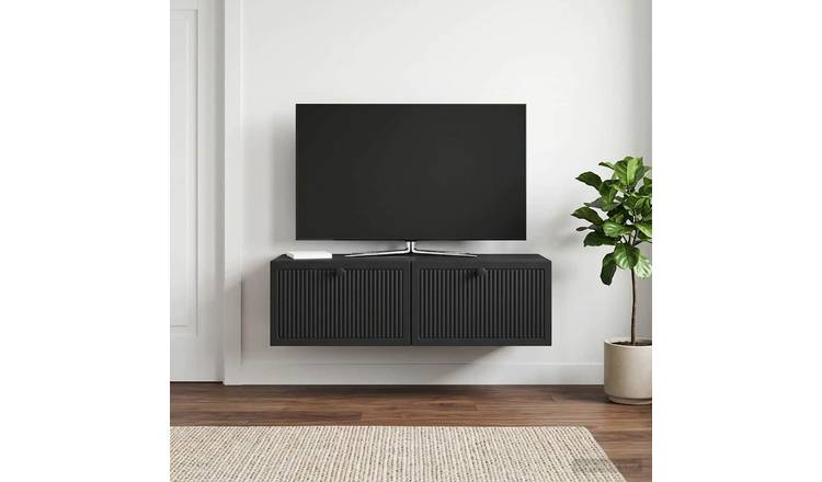 Walplus Engineered Wood Wall Mounted TV Cabinet - Black - 98 x 41 x 30 cm