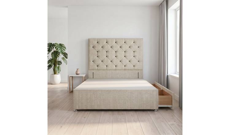 Somnior Diamante Tweed 4FT6 Double 2 Drawer Divan Bed Base - Natural
