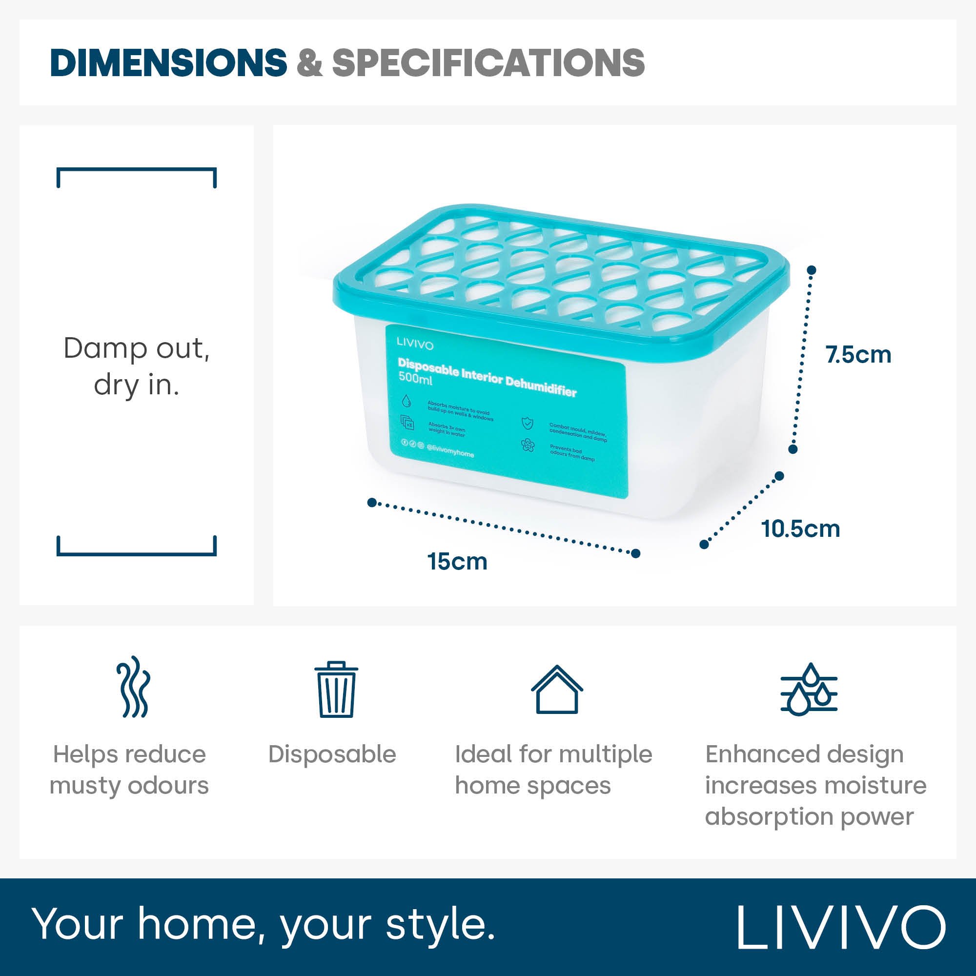 LIVIVO Disposable Teardrop Dehumidifiers 500ml - Pack of 10 - Image 6