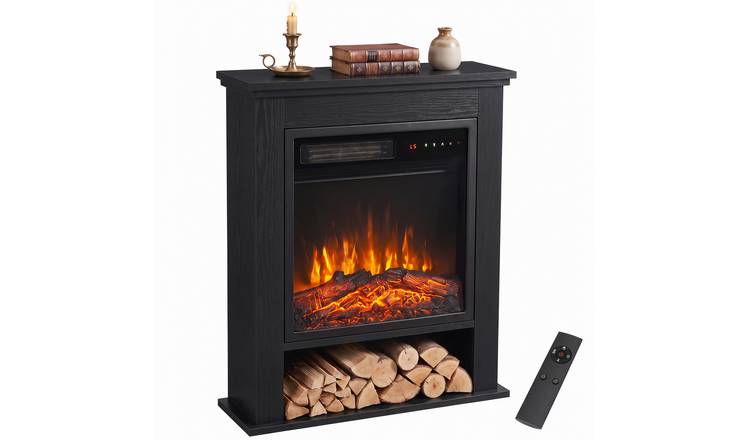 HOMCOM 25 Inch 1800W Freestanding LED Flame Electric Fireplace Suite – Black