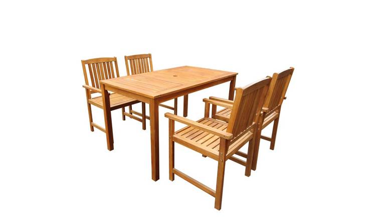 Walplus 5 Piece Solid Acacia Wood Outdoor Dining Set - Brown - 150 x 90 x 74 cm