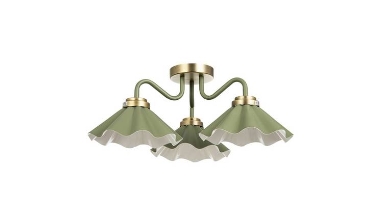Happy Homewares Soft Olive Green Scalloped Metal Ceiling Light - 50cm
