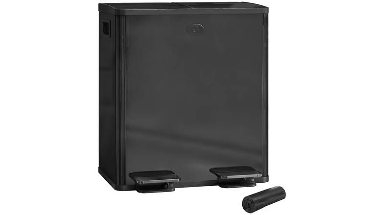 HOMCOM 40L Stainless Steel Dual Kitchen Bin with Rubbish Bags- Black