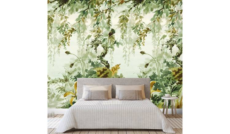 Grandeco Naive Jungle Green 3 Lane Repeatable Wallpaper Mural   - Green