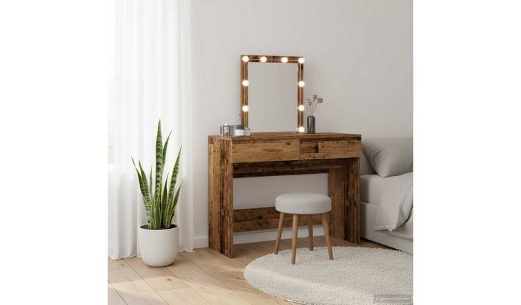 Walplus 2 Drawer Engineered Wood Dressing Table - Old Wood - 100 x 40 x 130 cm