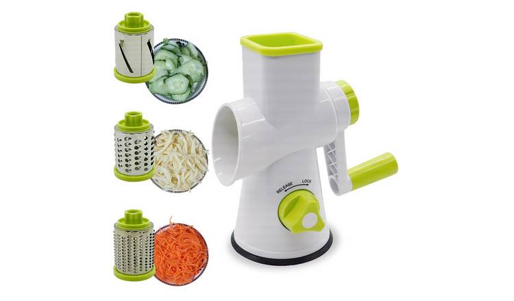 Top 3 Rotary Food Grater with 3 Stainless Steel Attachments - White and Green