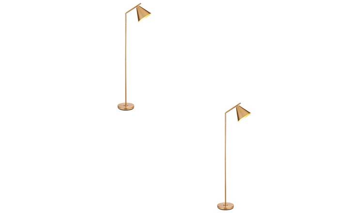 Loops Direct Pack of 2 LED Compatible Steel Floor Lamp - Warm Antique Brass