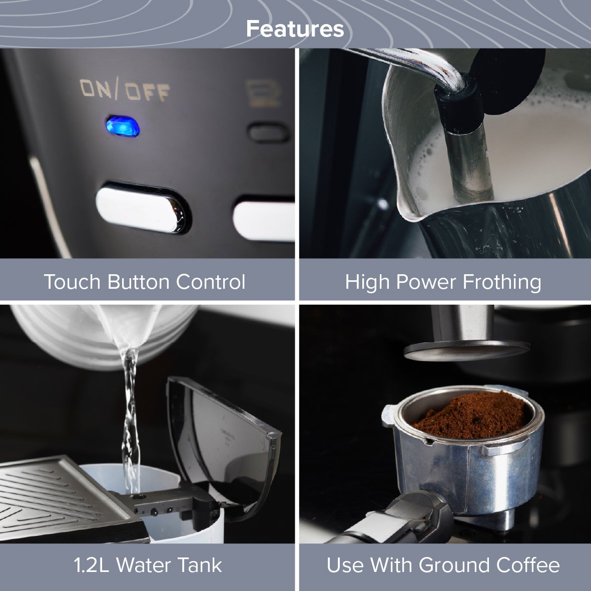 Quest Espresso Coffee Machine With 15 Bar Pressure - Black - Image 3