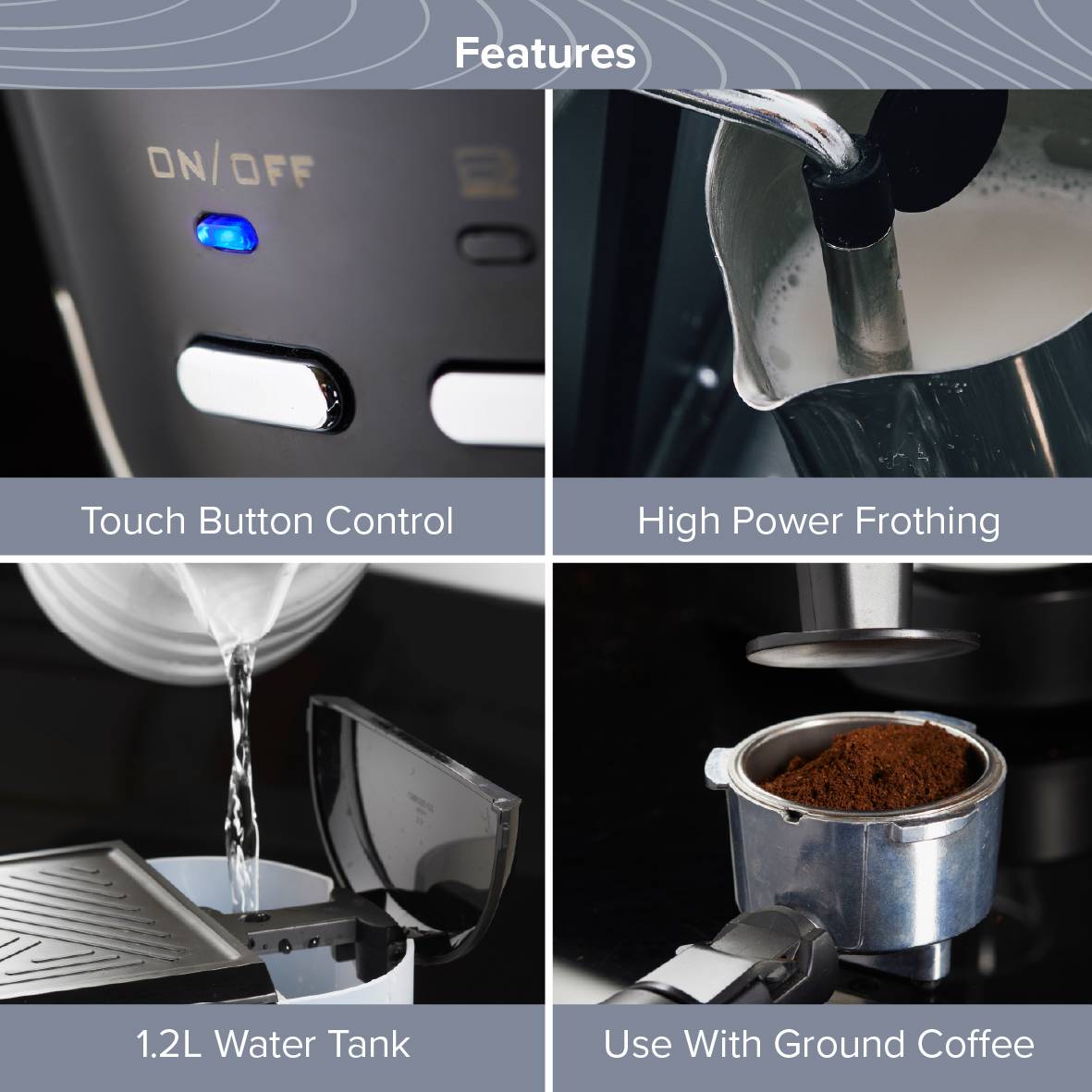 Quest Espresso Coffee Machine With 15 Bar Pressure - Black - Image 3