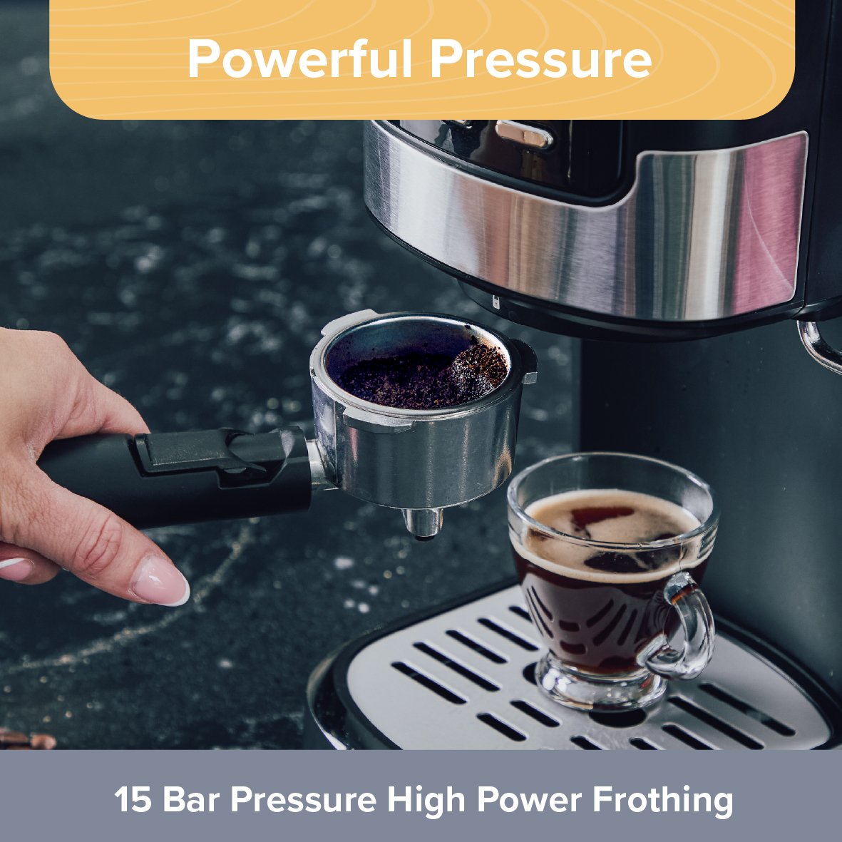 Quest Espresso Coffee Machine With 15 Bar Pressure - Black - Image 6