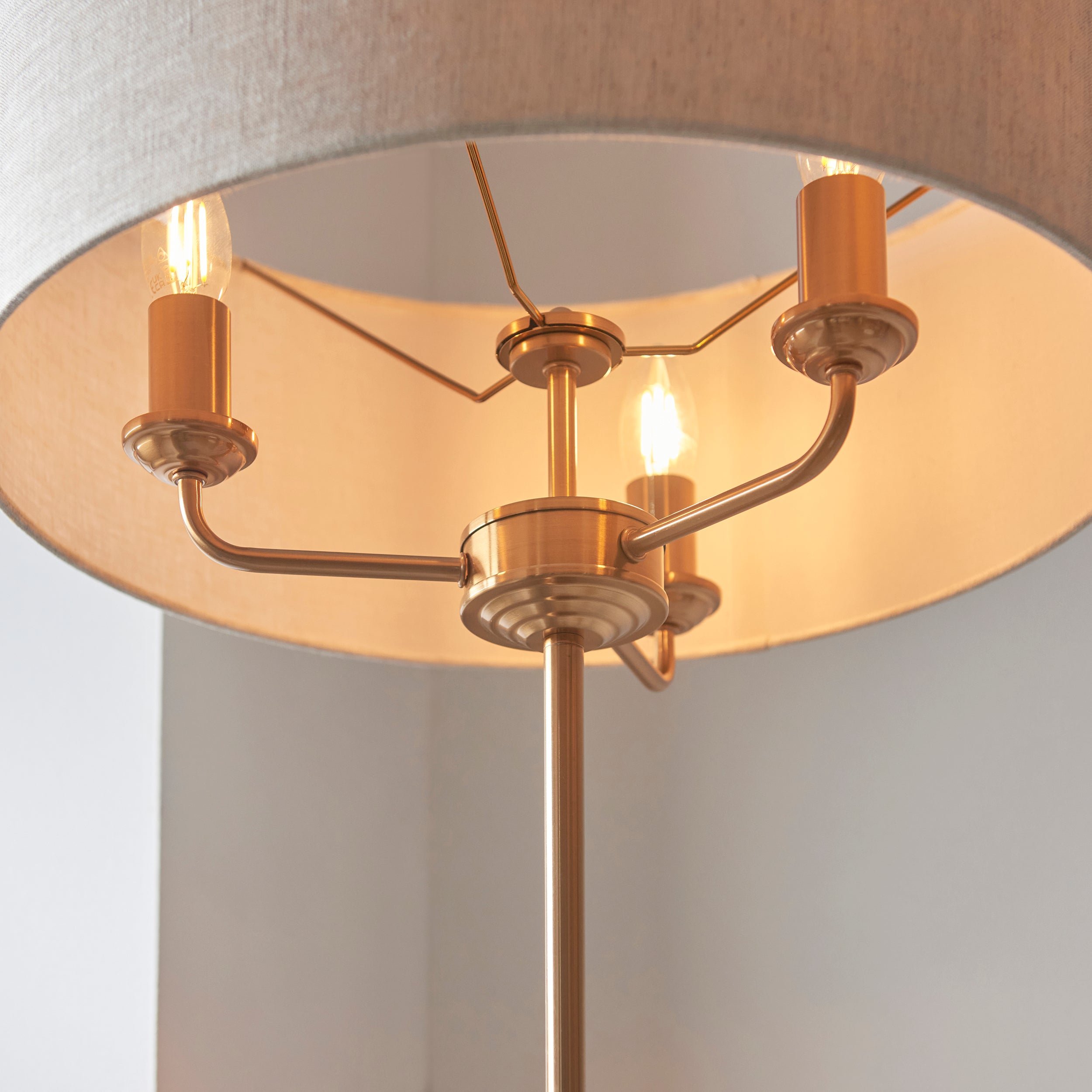 Loops Direct Pack of 2 Highclere 3-Light Floor Lamp - Brass and Linen - Image 2
