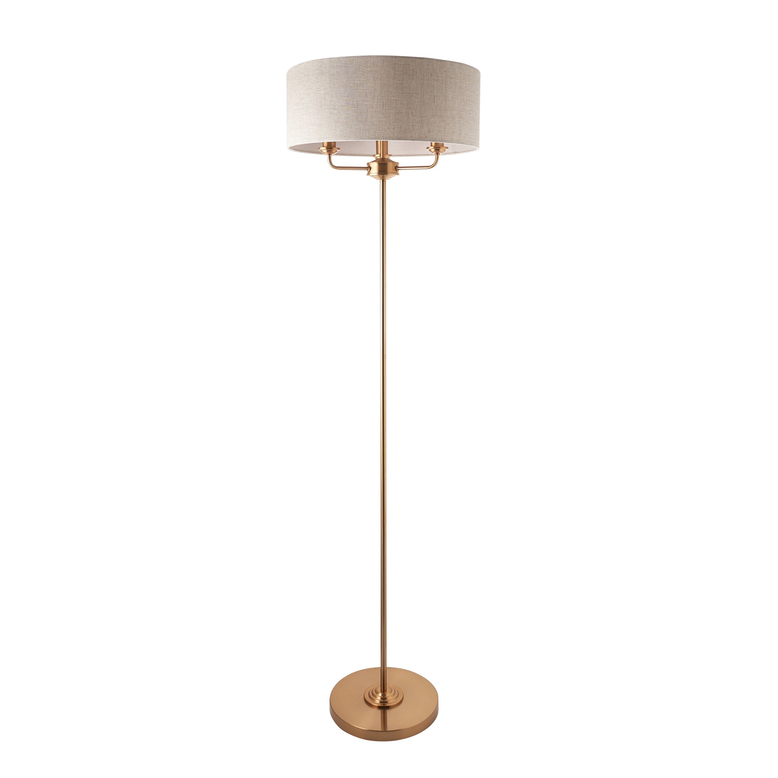 Loops Direct Pack of 2 Highclere 3-Light Floor Lamp - Brass and Linen - Image 4