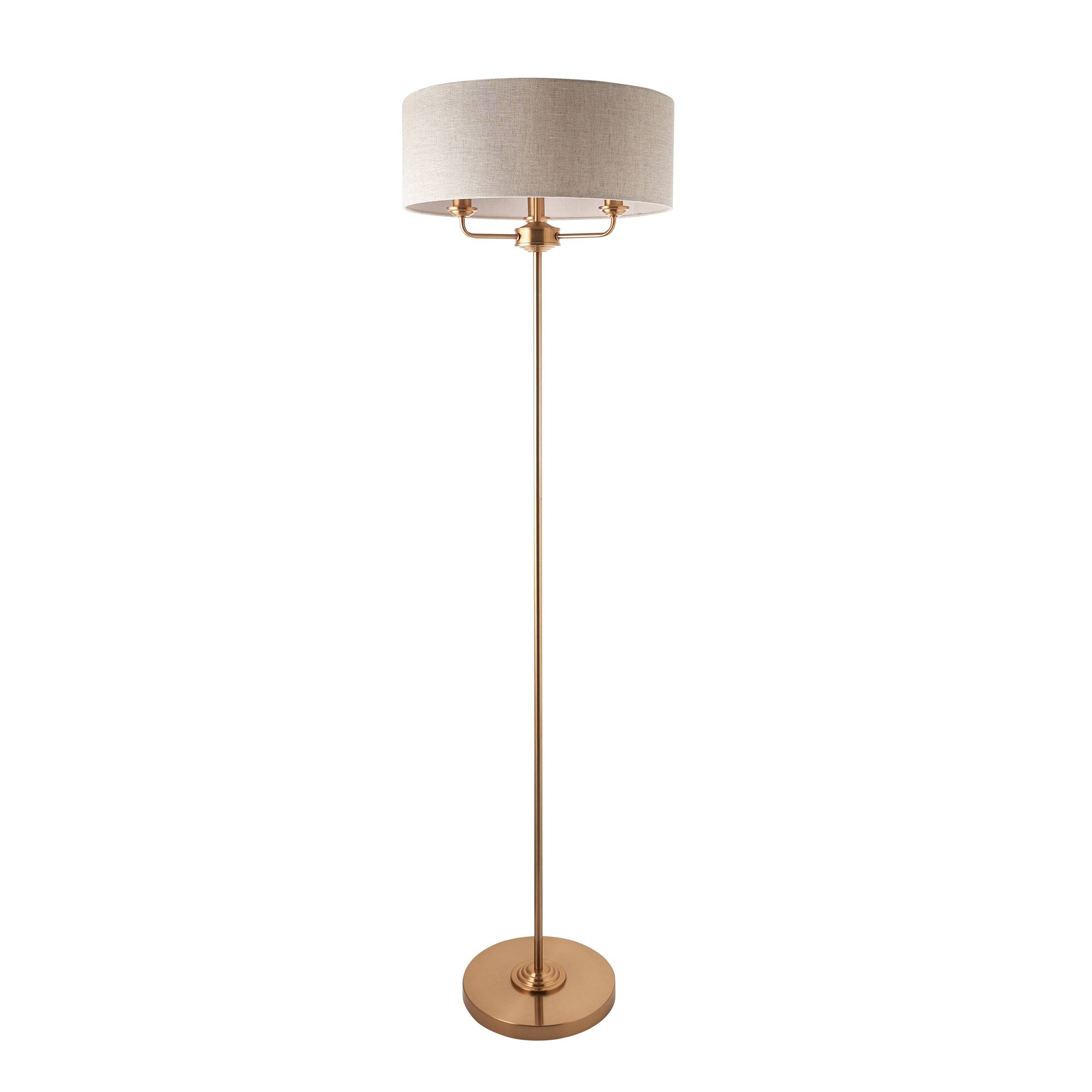 Loops Direct Pack of 2 Highclere 3-Light Floor Lamp - Brass and Linen - Image 4