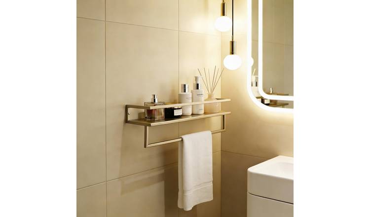 OHS Mounted Towel Rail With Shelf - Gold