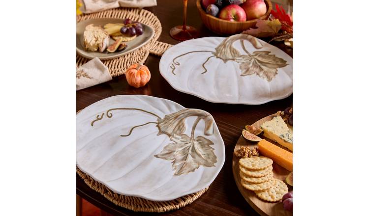 OHS 2 Pack Autumn Pumpkin Serving Platters - Natural