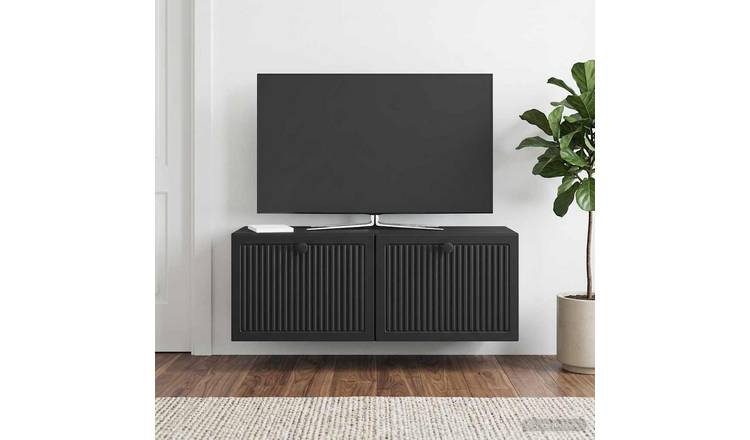 Walplus Engineered Wood Wall Mounted TV Cabinet - Black - 78.5 x 31 x 30 cm