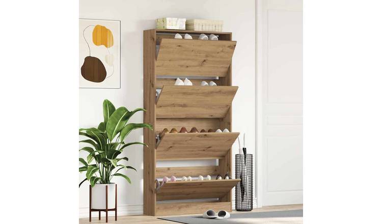 Walplus Engineered Wood Shoe Cabinet - Artisan Oak - 80 x 21 x 163.5 cm