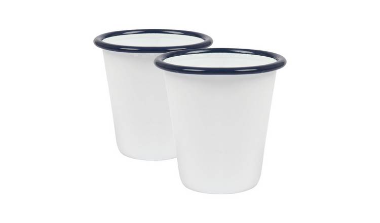 Argon Tableware White Enamel Tumblers - 300ml - Blue - Pack of 2