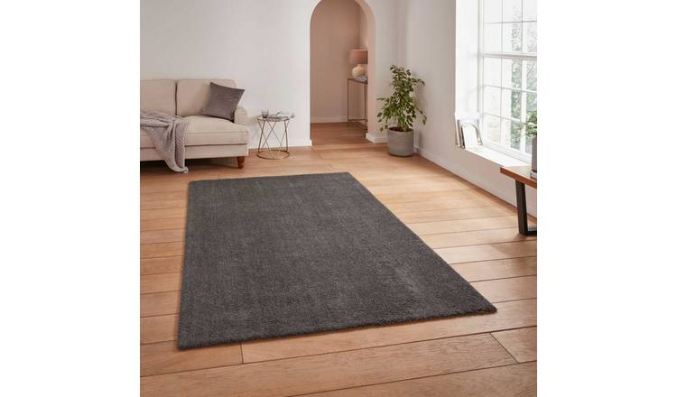 Mega Flooring Black Shaggy Plain Rug - 60 x 115cm