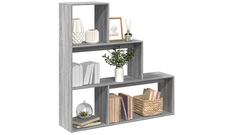 Walplus 3 Tier Engineered Wood Book Cabinet - Grey and Oak - 123 x 29 x 123 cm