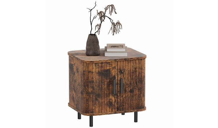 HOMCOM Bedside Table with Roller Shutter Doors and Metal Legs - Rustic Brown