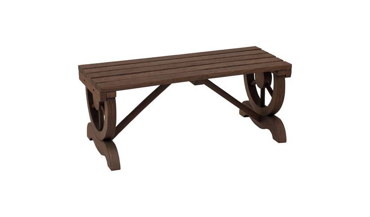 Outsunny Garden Rustic Wooden Bench Wheel-Shaped Legs Seat - Brown