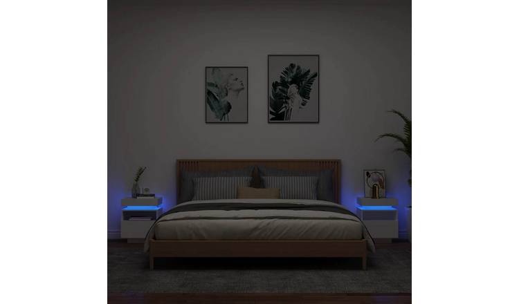 Walplus Pack of 2 LED Bedside Cabinet - White - 40 x 39 x 48.5 cm