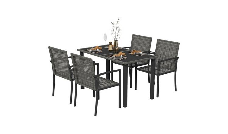 Outsunny 4 Seater Rattan Dining Set with Glass Top Table - Grey