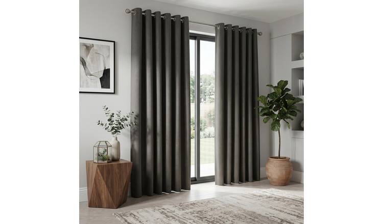 Luxury Living Linen Look Blackout Eyelet Curtains 168cm x 229cm - Charcoal