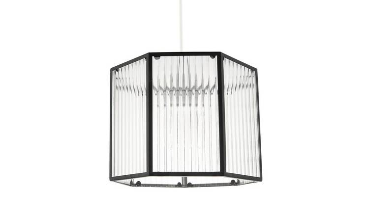 Happy Homewares Vintage Industrial in Black with Ribbed Pendant Shade - 26cm